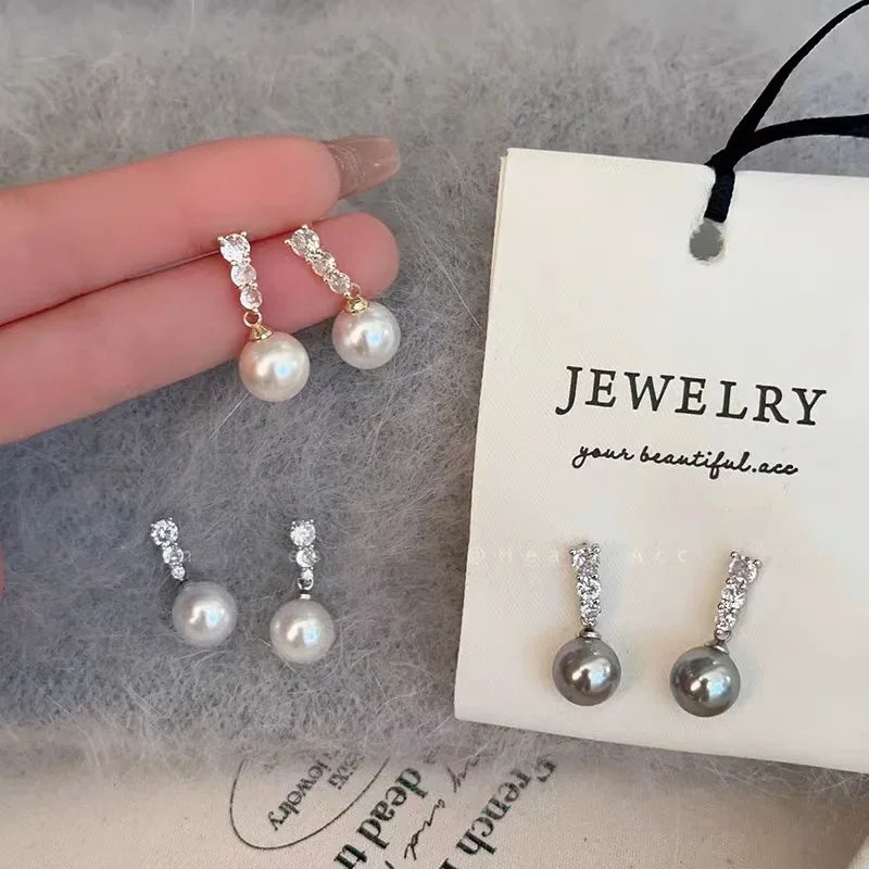 Korean New Dainty Imitation Pearl Drop Earrings for Women Fashion Daily Wear Chic Zircon Earrings Wedding Jewelry Accessories