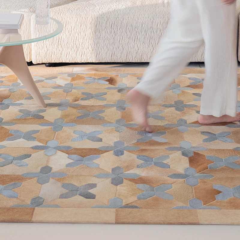 Handmade Cowhide Carpet for Living Room Genuine Cow Leather Bedroom Area Mat  Parlor Sofa Coffee Table Floor Rug Customize Size