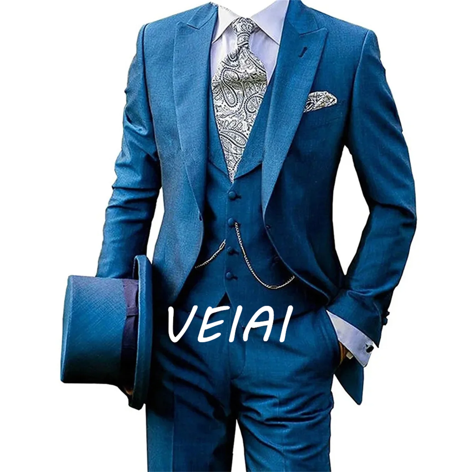 

Male Blazer Coat Pants Vest Casual Wedding Party 3 Pieces Classy Wedding Tuxedos Suits Black Slim Fit Peak Lapel Tuxedo Man