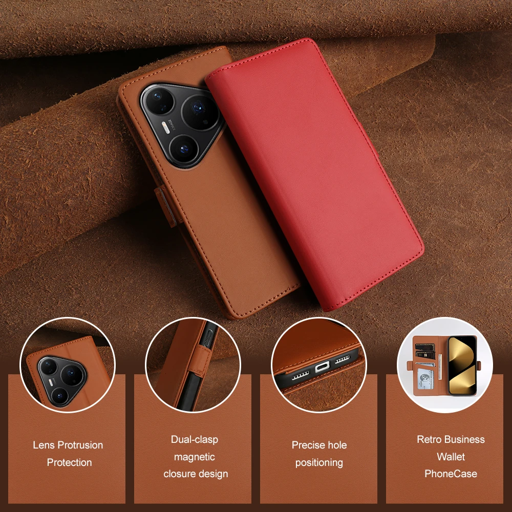 

For Huawei Pura 80 Pro 70 Ultra Nova 14 Pro Y61 10 SE Y7A Y8P Y6P Phone Case Cover Double Magnet Clasp Leather Flip Wallet Case