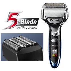 Kemei 5 Blade Electric Shaver For Men Face Beard Wet Dry Electric Razor Rechargeable Shaving Machine Washable