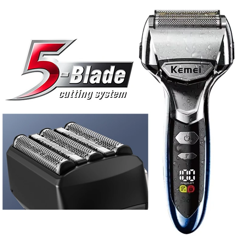 Kemei 5 Blade Electric Shaver For Men Face Beard Wet Dry Electric Razor Rechargeable Shaving Machine Washable