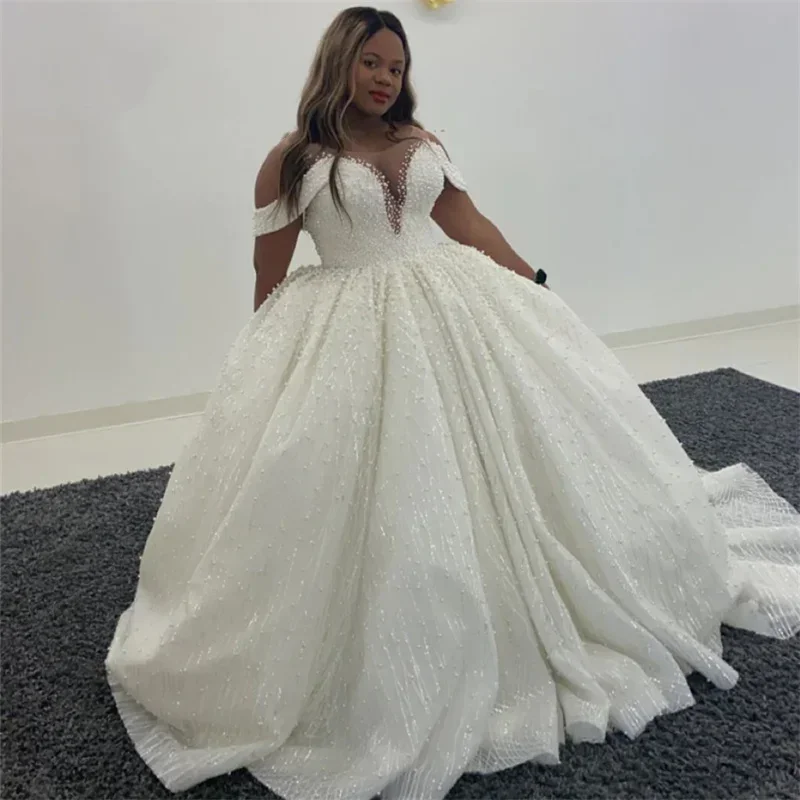 فساتين زفاف مخصصة على Zhu قميص قصير من الدانتيل واللؤلؤ المطرز مقاس كبير ثوب حفلة فيستدوس دي نوفيا سوزاديبفاركي #2