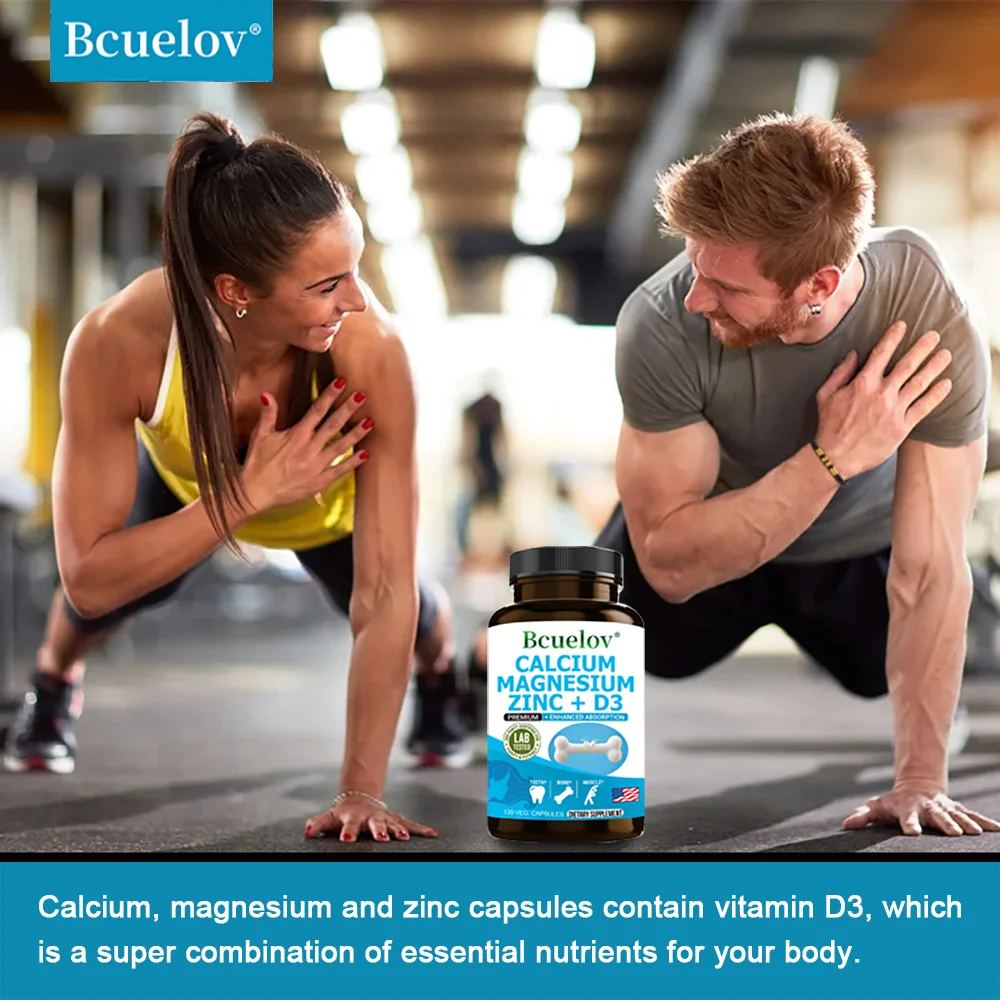 Bcuelov Calcium Magnesium Zinc Vitamin D3 Supplement - Bones Teeth Muscles Nerves Metabolism Protein Synthesis Immune System