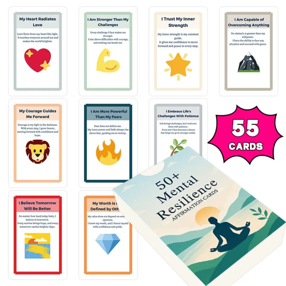 Résilience mentale 50+ carte d'affirmation cartes de méditation de confiance de gratitude soulagement de l'anxiété soulagement du stress cartes de pleine conscience