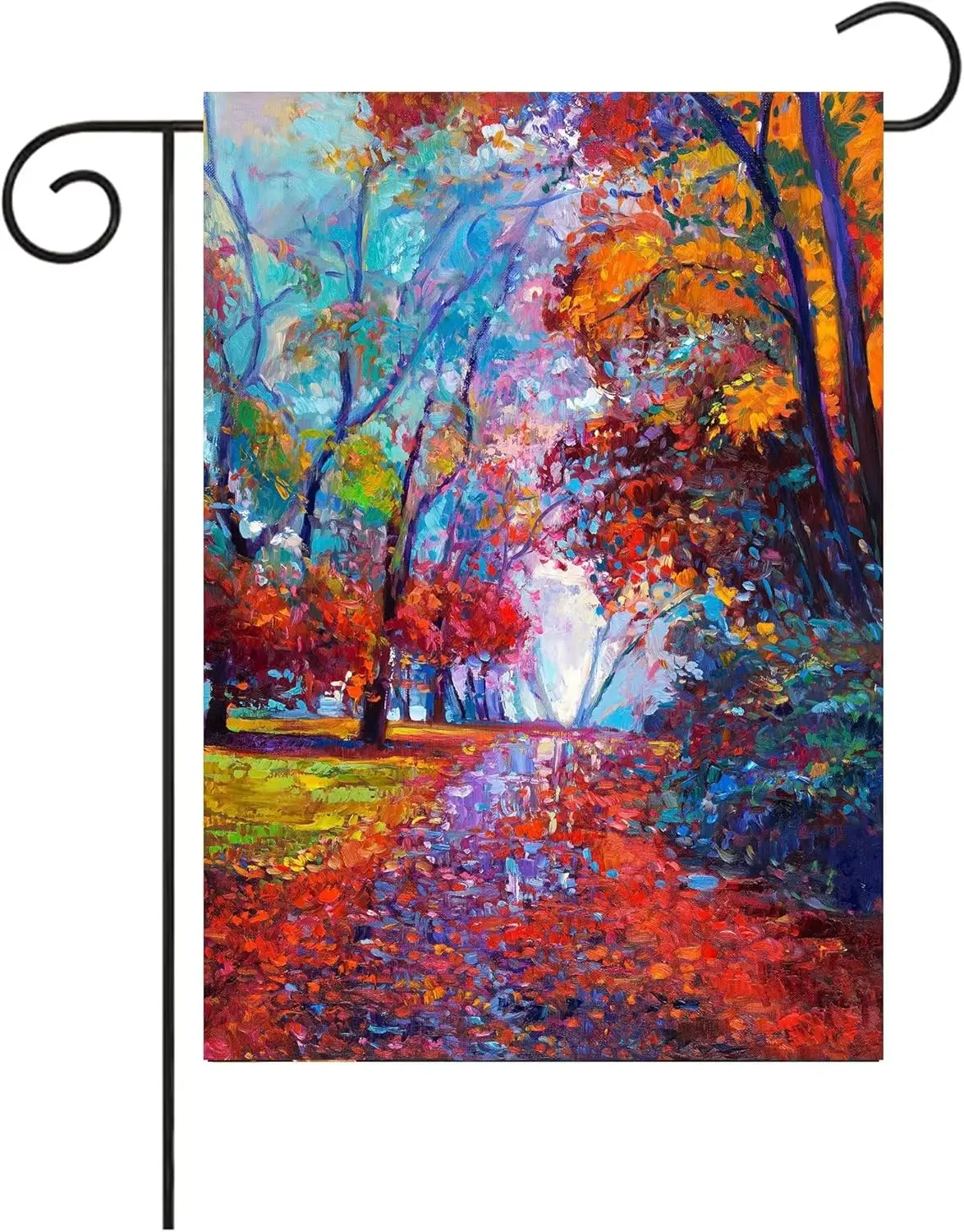 Oil Painting Beautiful Autumn Fall Forest Garden Flag 12×18 Inch Small Vertical Double Sided Seasonal Outside Decor for Farmhous