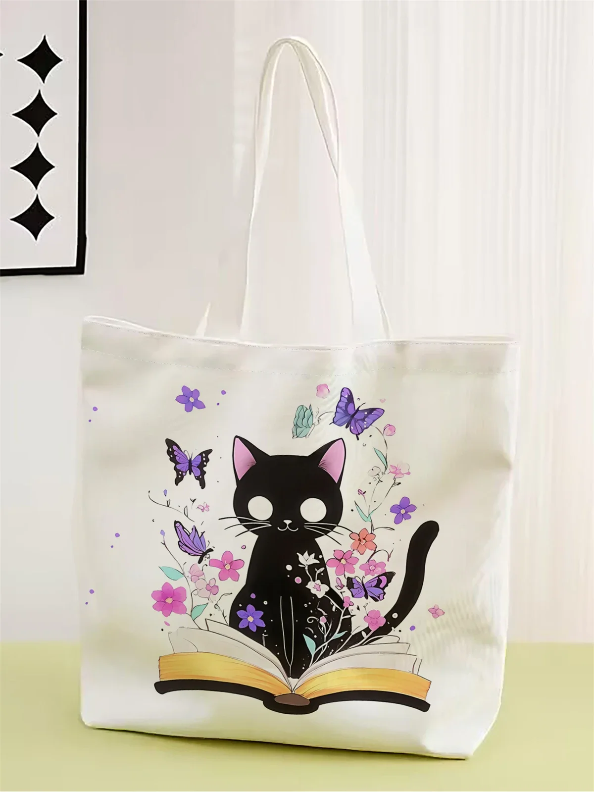 

1pc,flower Cat Handbag,Cute Cat Diary Painting Tote Bag Gir
