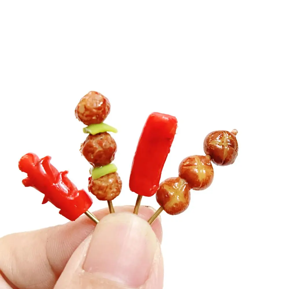 Nieuwe 1/6 Schaal Dollhouse Miniatuur Barbecue Roasters Mini Bbq Vlees Bal Worst Eten Voor Poppenhuis Keuken Spelen Speelgoed Accessoires