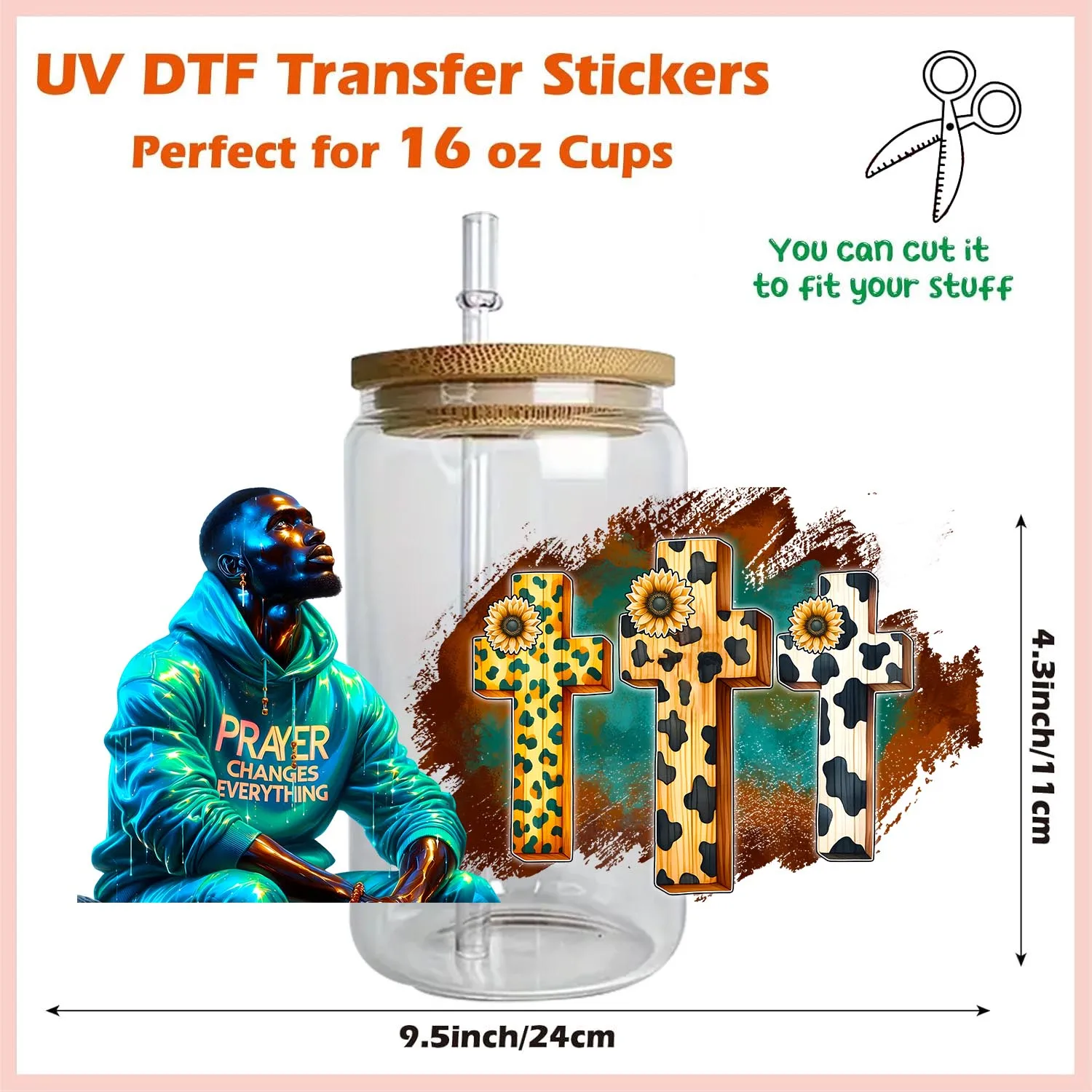 15pcs Faith Over Fear Jesus UV DTF Sticker Waterproof Party Deco DIY Decals 3D transfers uvdtf tumbler stickers uv dtf cup wrap