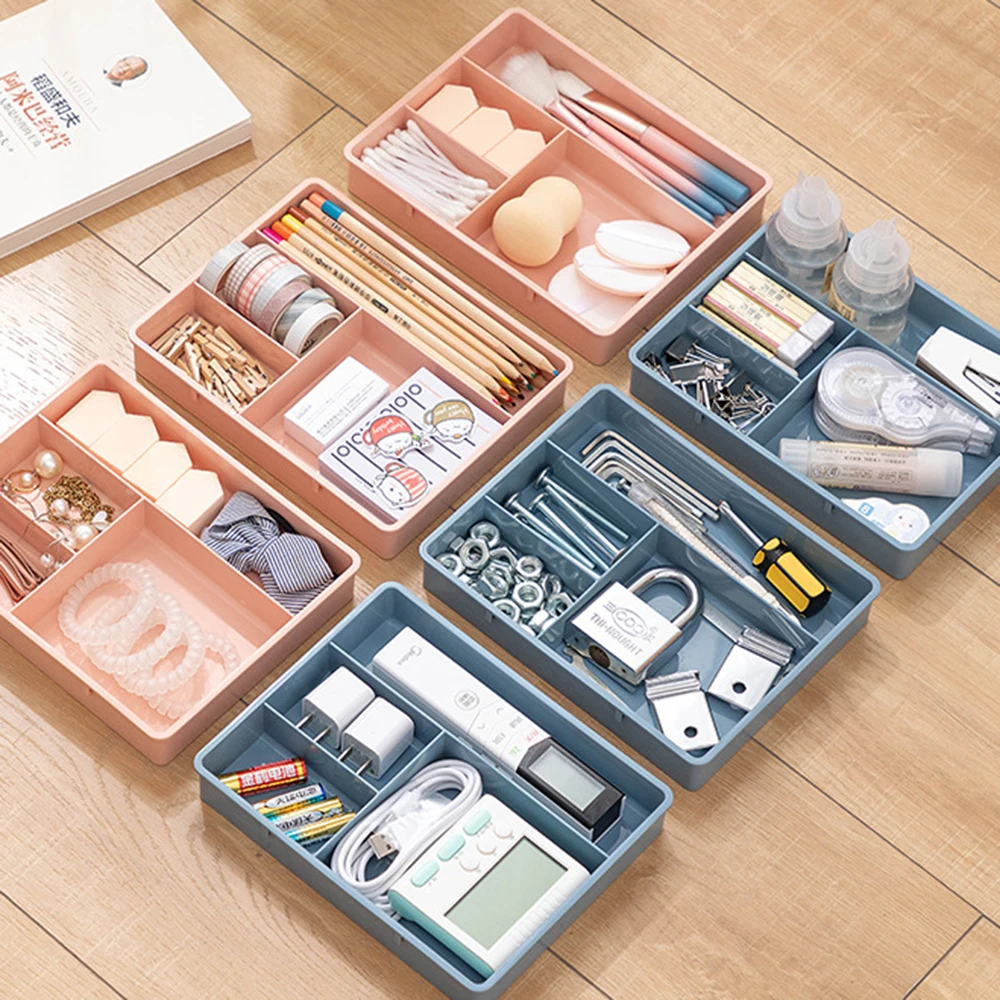 Desk Drawer Organizer Case 4 Grids Plastic Sundries Stationery Storage Box Home Office Drawer Divider Cosmetics Container