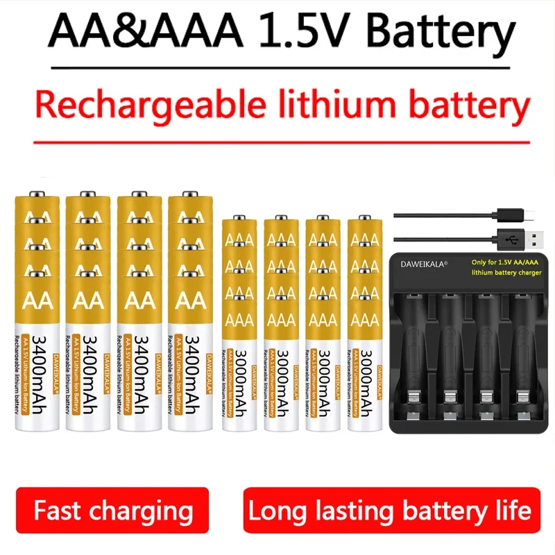 

1.5V AA AAA Battery Rechargeable Lithium-ion Battery for remote control mouse small fan Electric toy USB charger