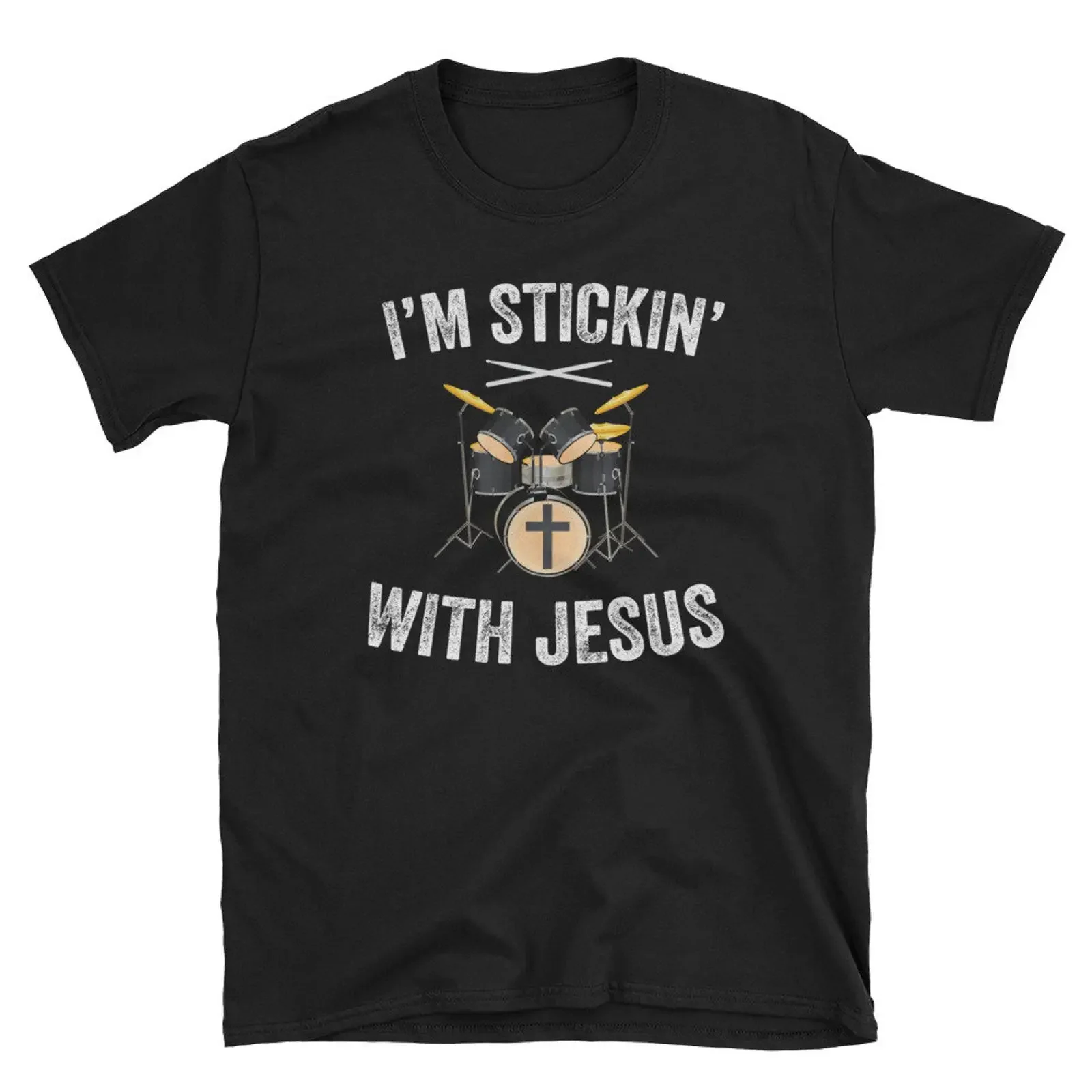 I'm Stickin' With Jesus T Shirt Christian Faith Drummer Drum Music Band Religious for Drummers vintage Washed