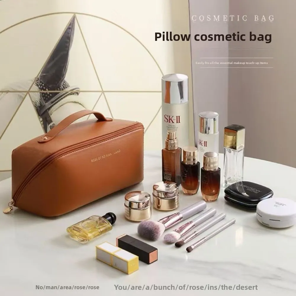 Simple and spacious hand-held makeup storage bag, portable travel pillow bag with multifunctional large opening