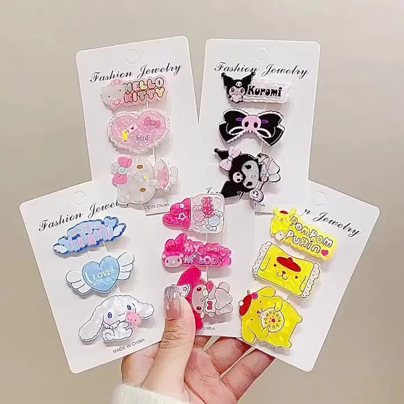 2/3Pcs Sanrio Lovely Cartoon Hairpins Kawaii Kuromi Cinnamoroll Hair Clip Side Bang Clips For Girls Cute Hair Accessories