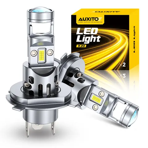 AUXITO 2개입 H4 LED 프로젝터 미니 자동차 헤드라이트 전구 바이-LED 미니 렌즈 프로젝터 렌즈 H4 헤드램프 하이 로우 빔 LED H4 자동차용