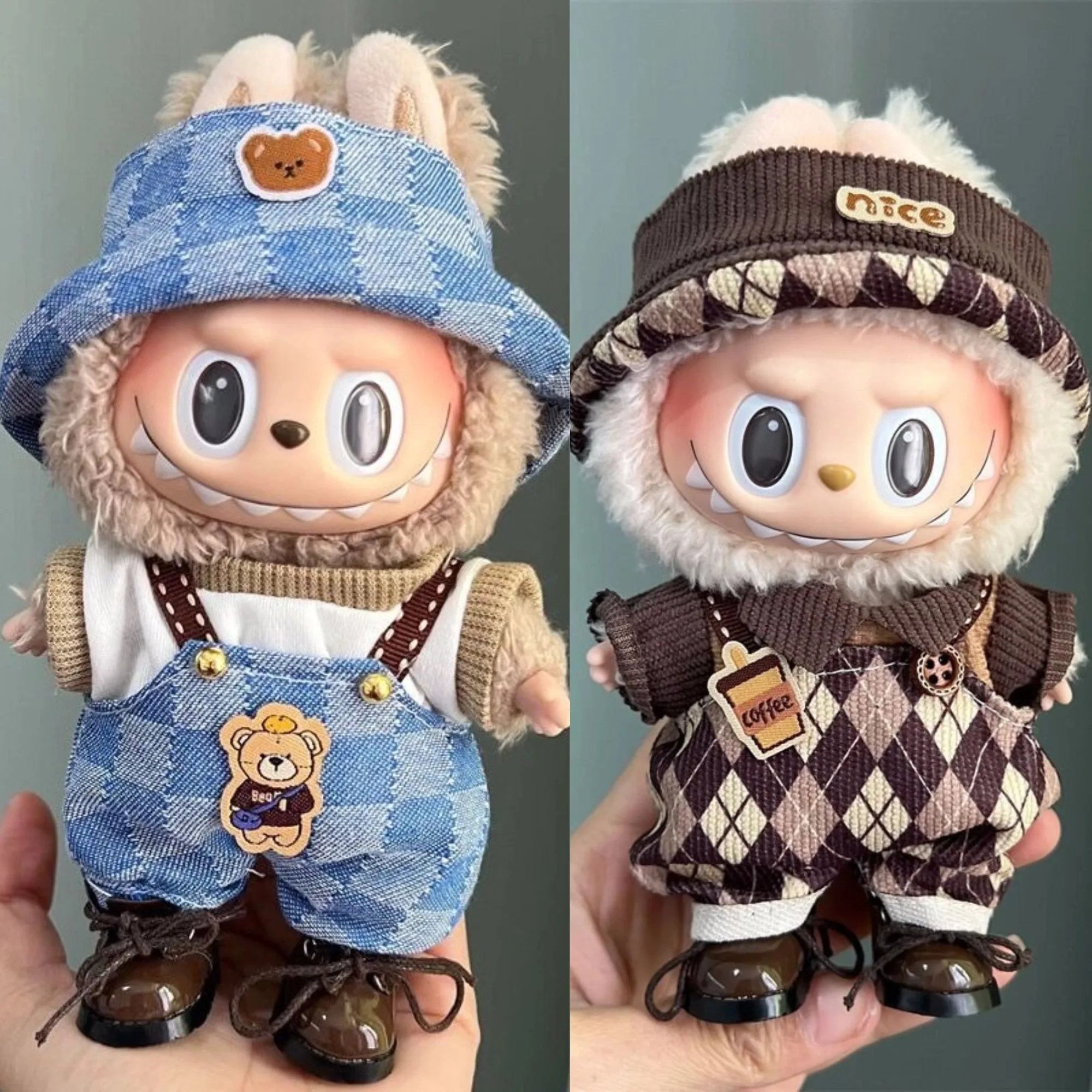 Ropa de moda Ropa Labubu, conjunto de Ropa, accesorios para muñecas de 15/17cm, traje de tirantes de muñeco de peluche Labubu V2 V1