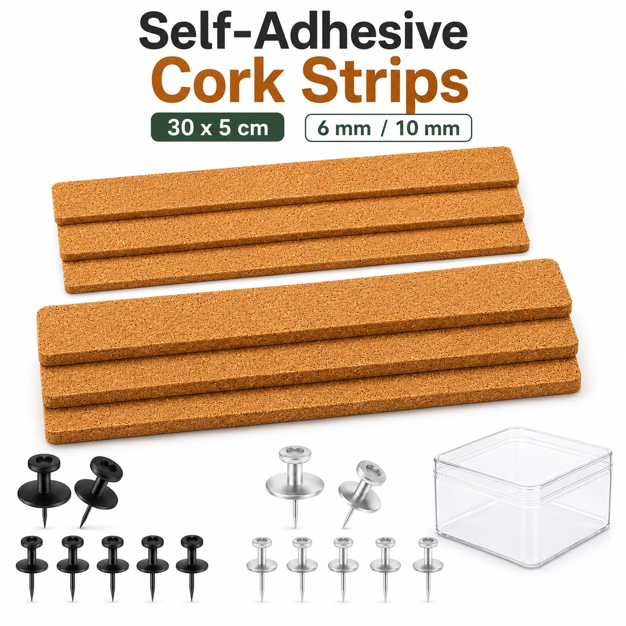 1-3Pcs Self-Adhesive Cork Bulletin Strip 30x5cm, Frameless Pin Board Panel for Memo Notes Photo Display Notice Board