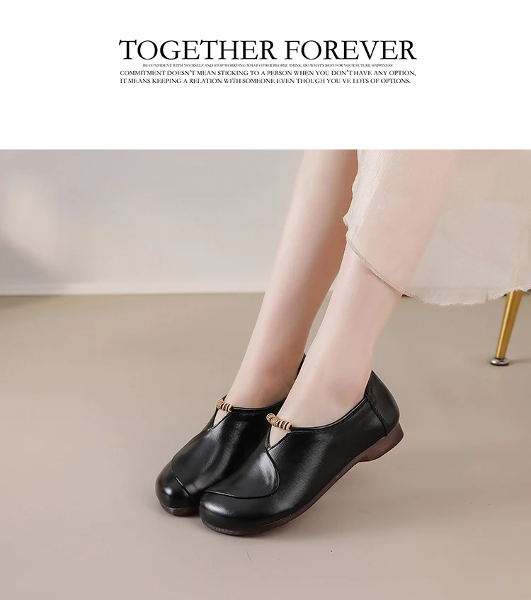 Ethnische V-Ausschnitt Perlenbesetzte Ballerinas Damen Schlichte Vintage Echtleder Mokassins Slip-On Loafer Elegante Alltagsschuhe für Mütter – Detail 7