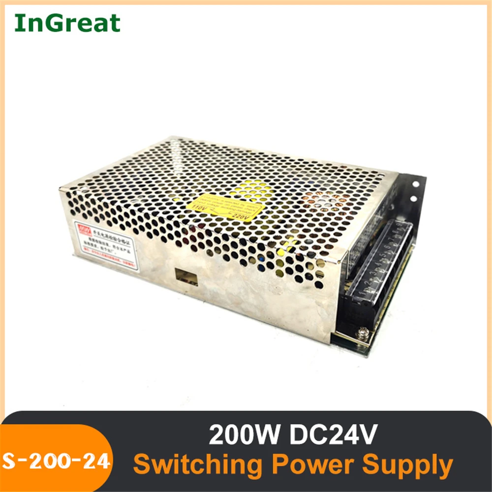 LED transformer Industrial Switch Power Supply S-200-24 DC24V 200W AC110V-220V 8.5A Stepper Motor Source Power transformer