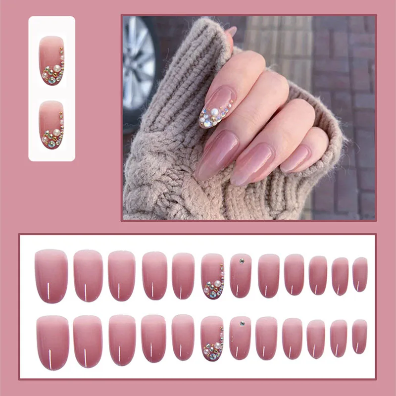 24pcs  Nails Colored Diamond Removable False Nails  Valse Nagel Kunstnagels Nep Nagels Nagel Schoonheid Vinger Manicure Items