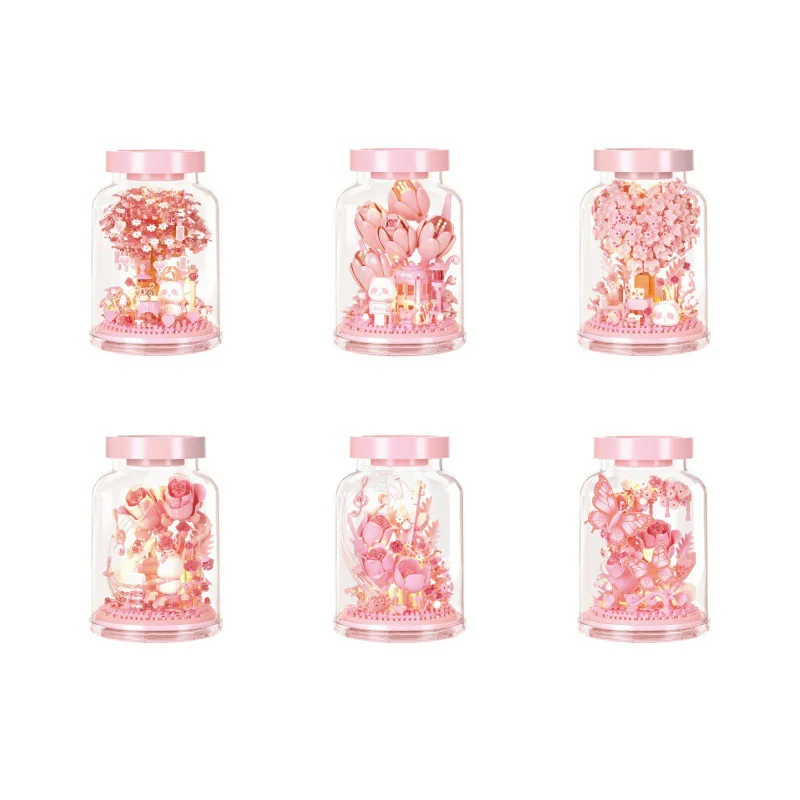 

iDEA Panda Flower In Bottle Micro Diamond Block Building Diary Bricks Construction Toys Nanobricks With Light For Girls Gifts