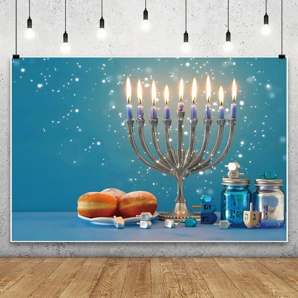 Judaism Happy Hanukkah Photography Backdrop Jewish Jesus Passover Bread Candles Candlestick Party Decor Background Photo Studio