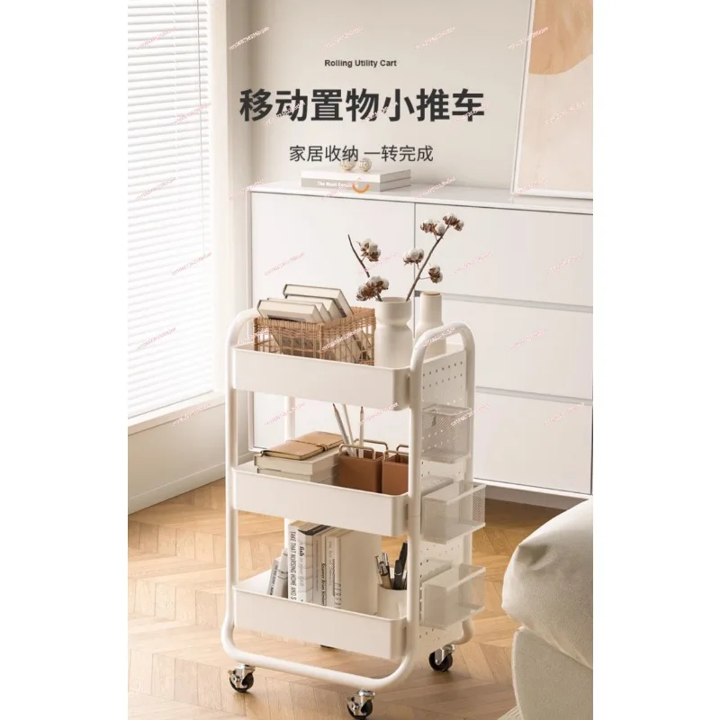 3-Tier practical storage rolling cart with removable nail plate and additional storage basket hook, metal craft art cart