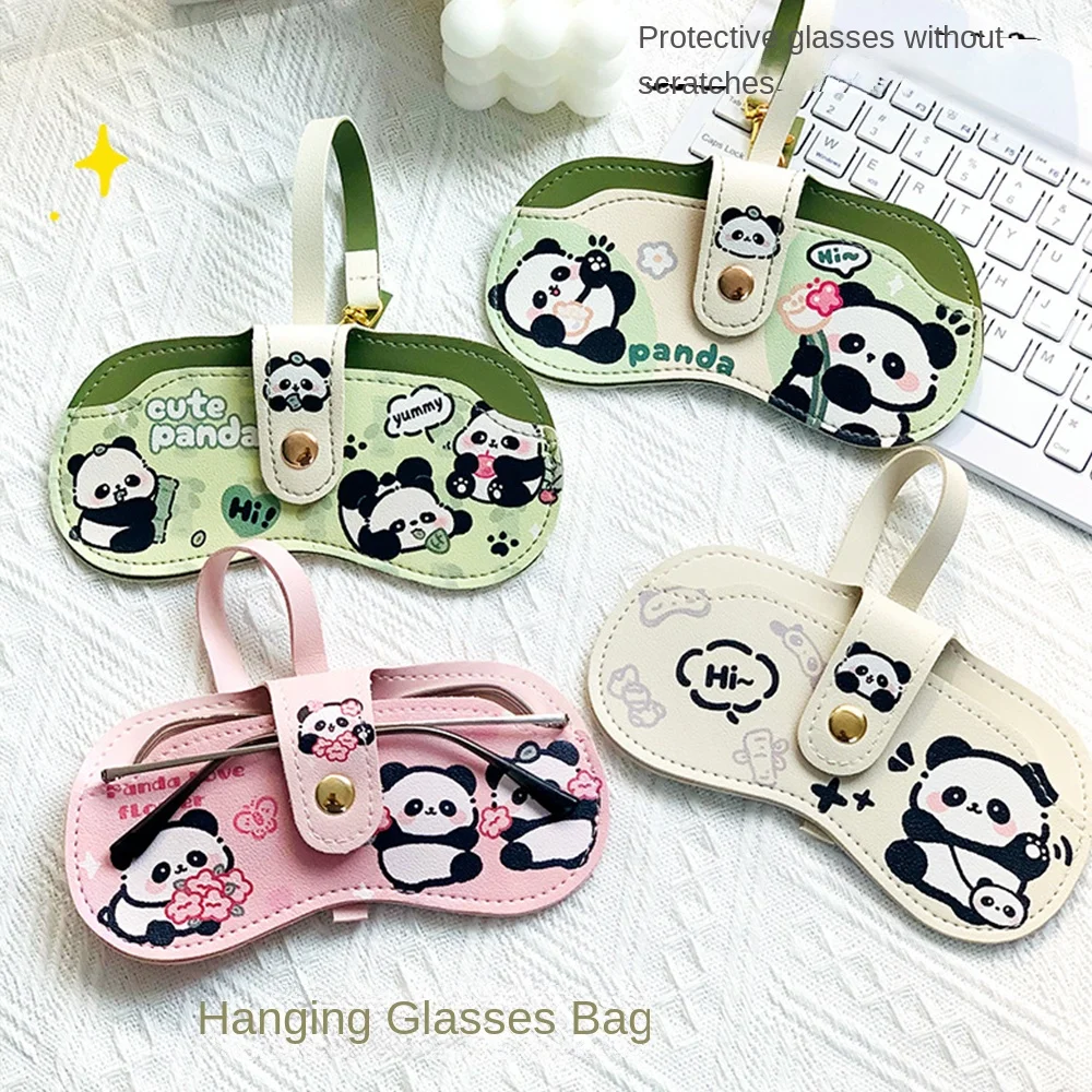 Creative PU Cartoon Panda Glasses Bag Buckle Glasses Hanging Bag Glasses Sunglasses Storage Bags Portable Glasses Frame