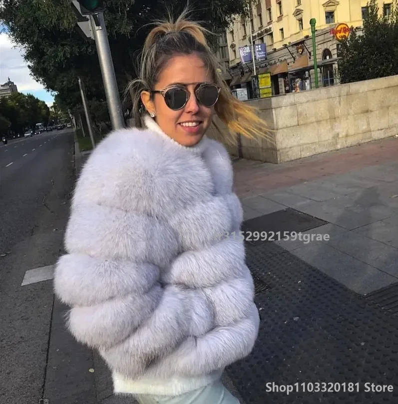 Women\'s Fashion faux fur coat super hot Autumn Winter women short Faux fox fur fluffy jacket high quality Ladies furry coats