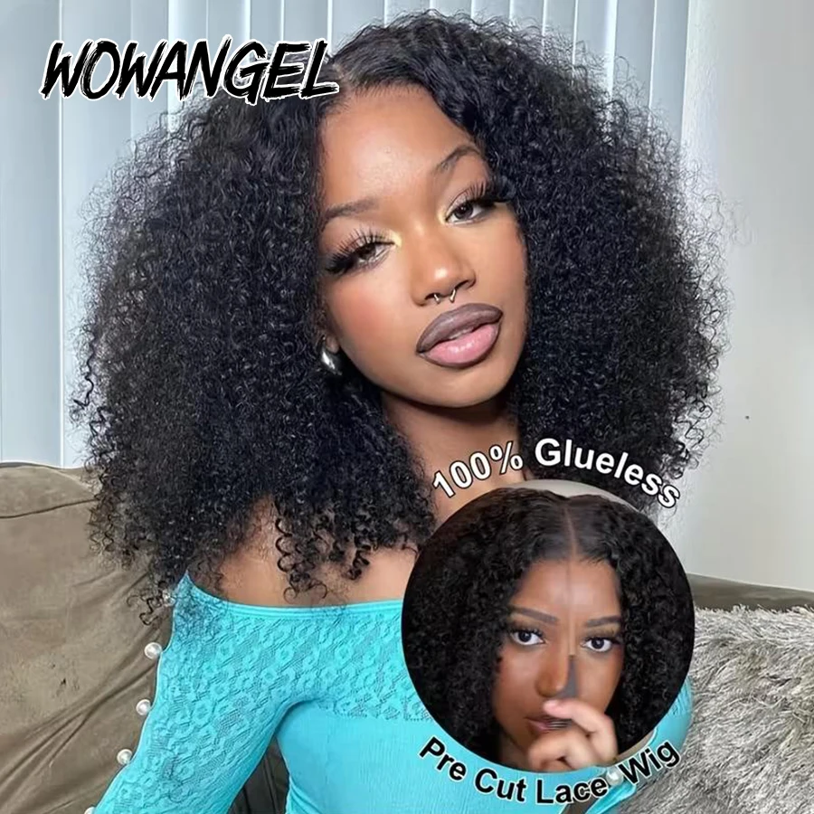 300% High Density Afro Kinky Curly Wigs Pre Cut 5x5 HD Lace Closure Wig Pre Plucked Bleached Knots Glueless Wigs 100% Human Hair