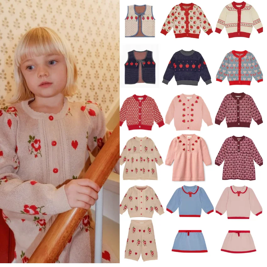 

Girls' Sweater 2025 Autumn New Printed Fashion Children's Knitted Cardigan Pure Cotton Girls' Knitted Dress Children's Clothing