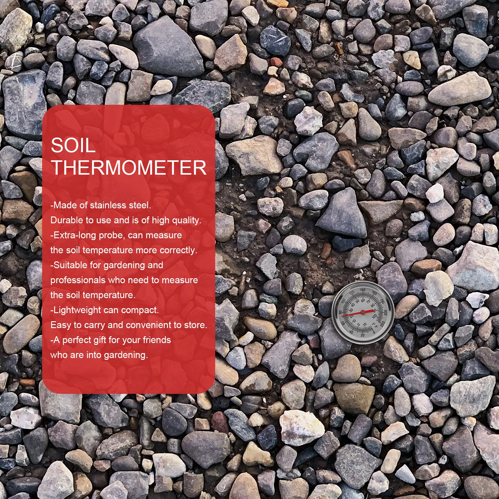 

1Pcs Soil Thermometer Compact Lightweight Extended Probe Temperature Gauge for Accurate Compost and Soil Monitoring Professional