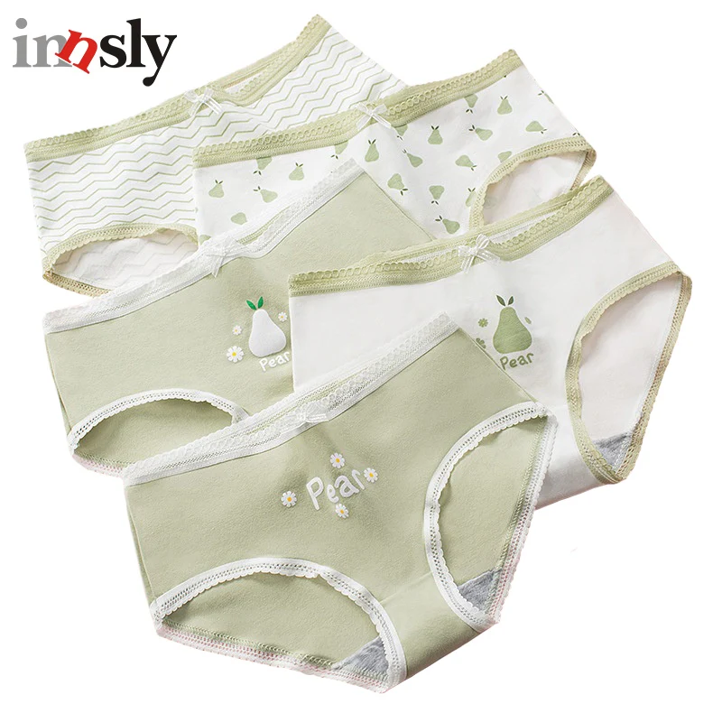 

3 Pieces/Set Women Cotton Panties Cartoon Pear Ripple Lace Briefs Female Comfortable Mid-waist Underwear Ladies Underpants