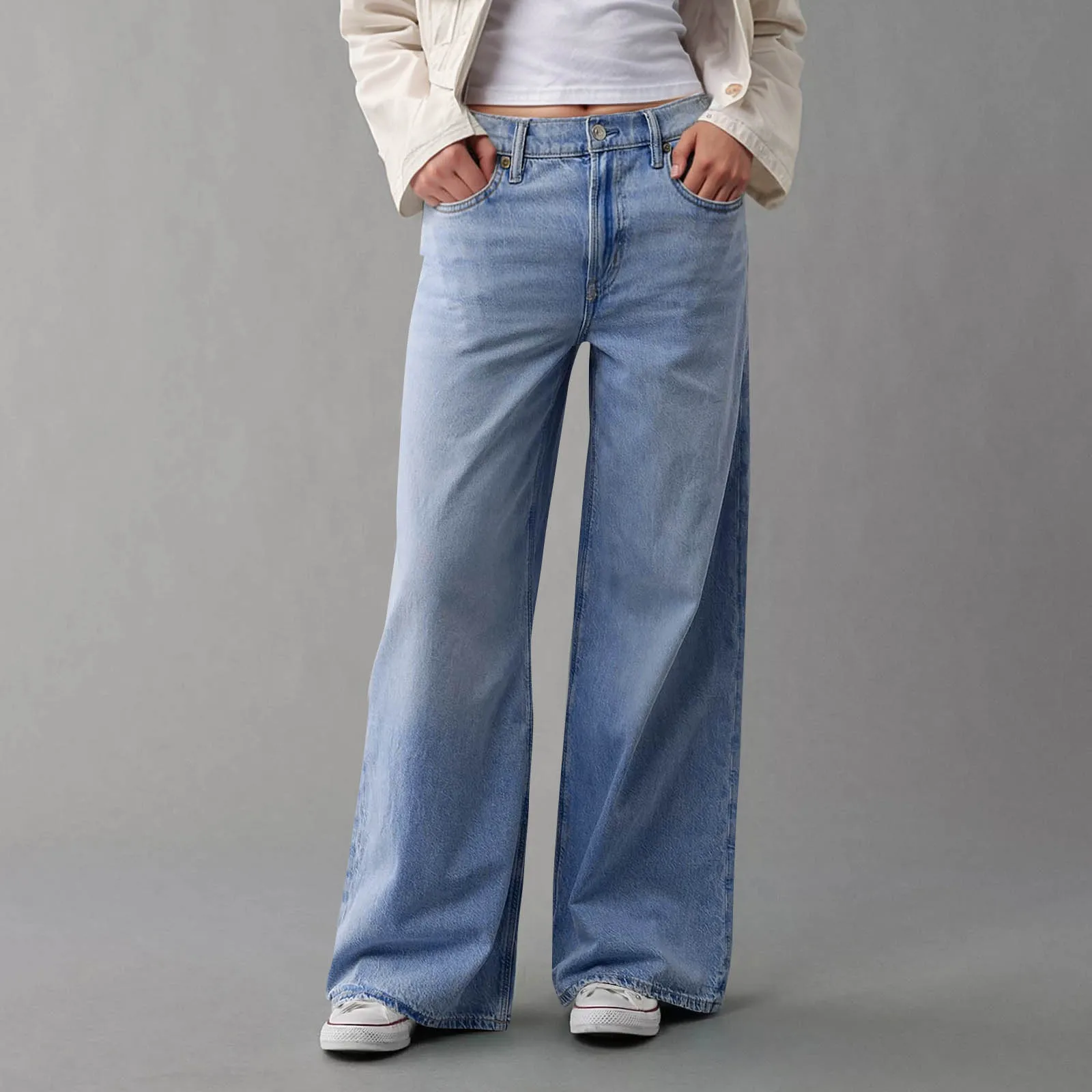 

Новые широкие джинсы с высокой талией для женщин, свободные прямые длинные джинсовые брюки, модные повседневные и универсальные уличные джинсы