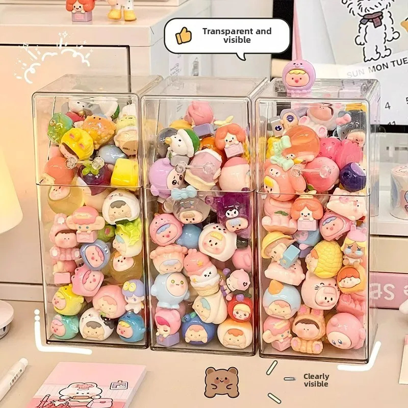 صندوق تخزين على شكل شخصية Mengli، صندوق عرض مقاوم للغبار مع غطاء، حامل عرض أكريليك شفاف، صندوق أعمى لسطح المكتب، صندوق تخزين