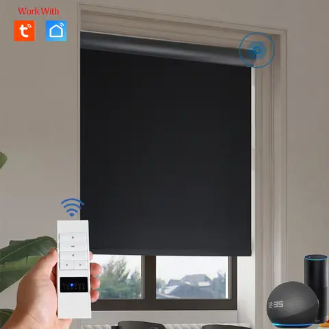 무선 전기 롤러 쉐이드, 암막 블라인드, 원격 및 Wi-Fi Tuya 음성 제어, Alexa, Google 홈 호환, 맞춤형 크기