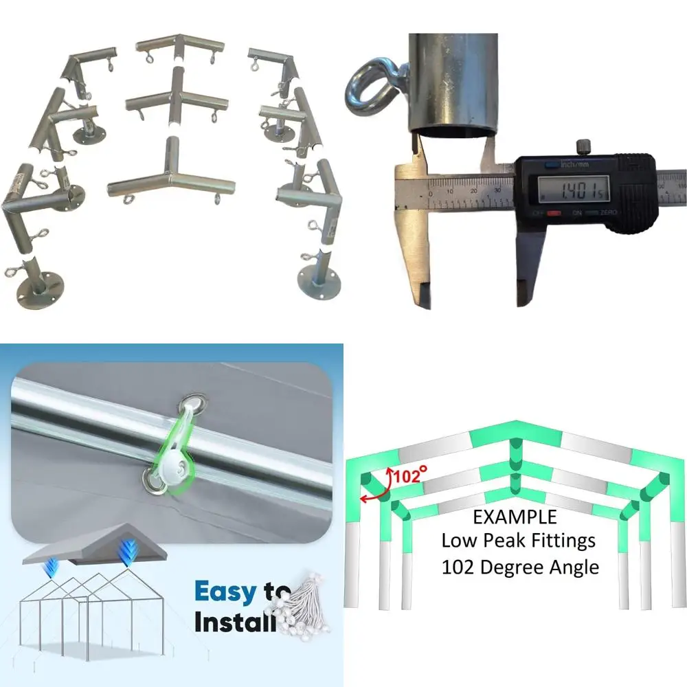 

6-Leg Carport Canopy with 102 Degree Low Peak EMT Pipe Connectors for 1-5/8 Pipe (Select Size)