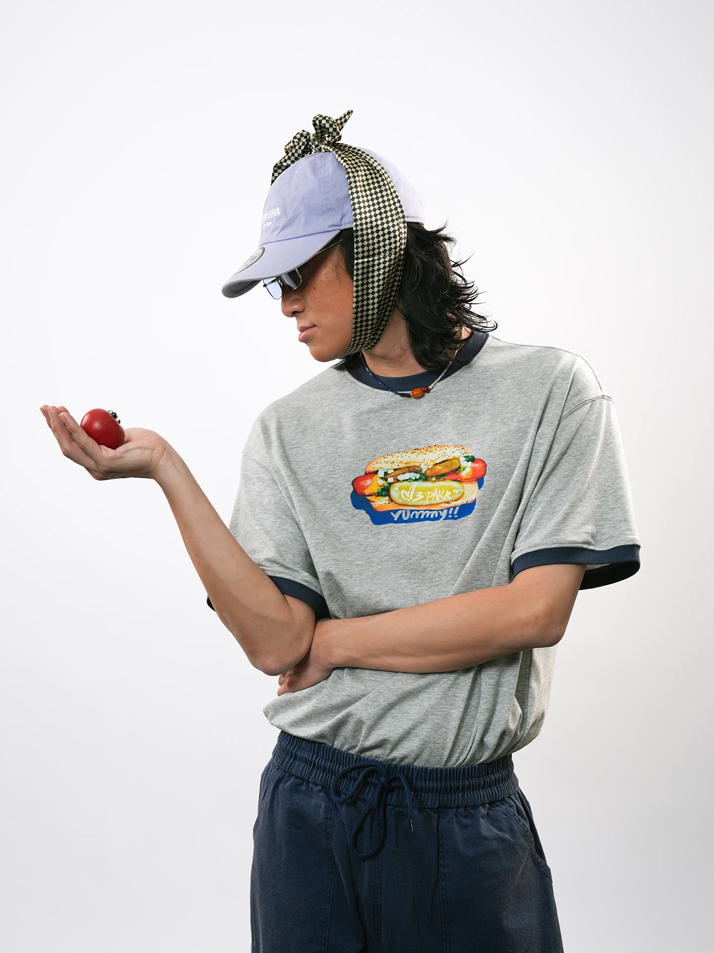 O3PARK Summer New Modal Quick Dry Short Sleeve Loose Retro Color Block Hot Dog Print T-Shirt Youth Fashion Universal Fit
