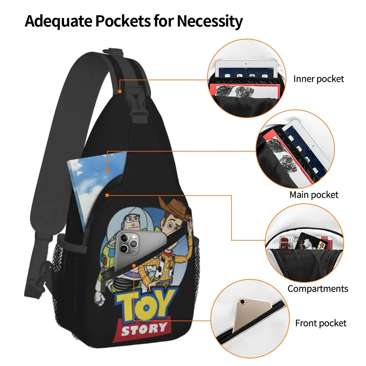 Custom Toy Story Woody Buzz Lightyear Shoulder Crossbody Chest Backpack Cycling Shoulder Chest Bags Sling Bag Shoulder Backpack