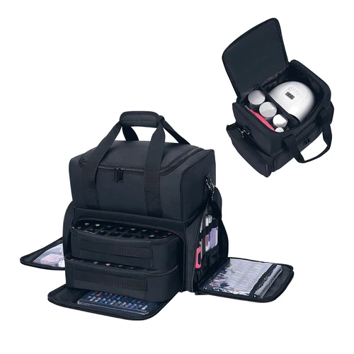 Imagen 2 del producto Estuche organizador de esmalte de uñas de gran capacidad, 80 botellas, almacenamiento de viaje portátil con 2 bolsas extraíbles y esencial para mujer