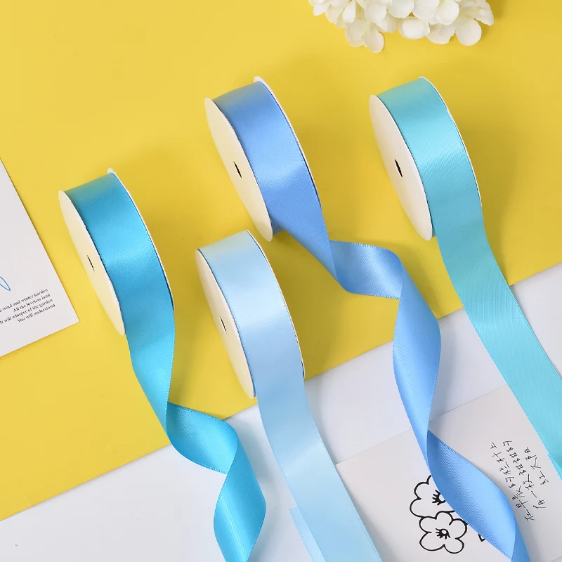YAMA 100% Polyester Single Face Satin Ribbons 25 28 32 38mm100Yards  Light  Blue for Handmade Rose Flowers  Decoration Wedding