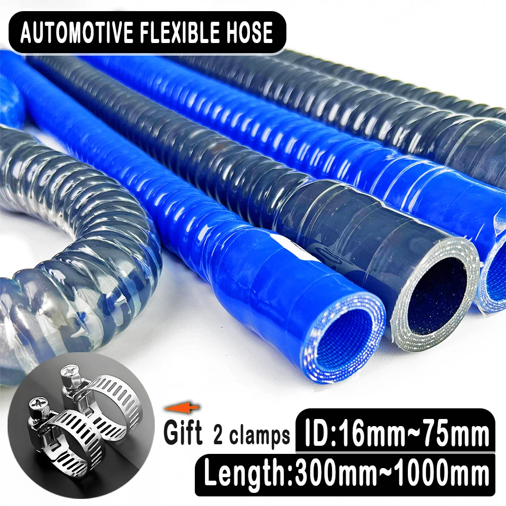 

ID16~75mm Blue Black Universal Silicone Flexible Hose Car Air Intake Pipe Radiator Tube Intercooler Steel wire corrugated Tube