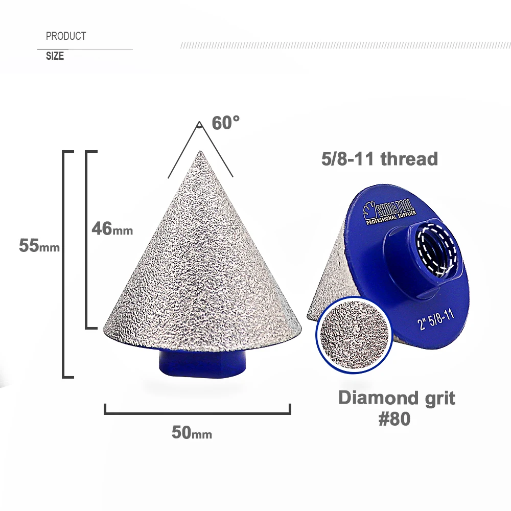 Brocas de chaflán de biselado de diamante, brocas de fresado para azulejos, mármol, cerámica, recorte de dedos, diámetro de 50mm, rosca 5/8-11, 1 ud.