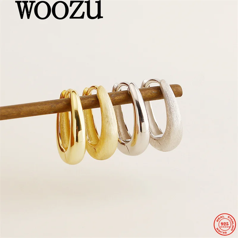 

WOOZU 925 Sterling Silver Classic Elegant Frosted Earrings for Women Party Delicate Simple Smooth Hug Earrings Fashion Jewelry