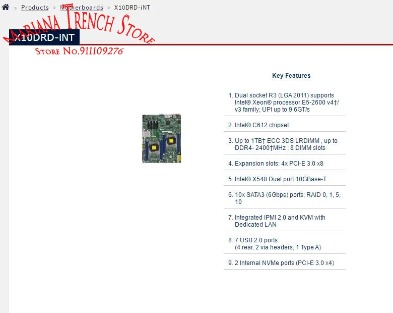 X10DRD-iNT for Supermicro Motherboard LGA2011 E5-2600 v4/v3 Family Processor DDR4 Internal NVMe Ports (PCI-E 3.0 x4)