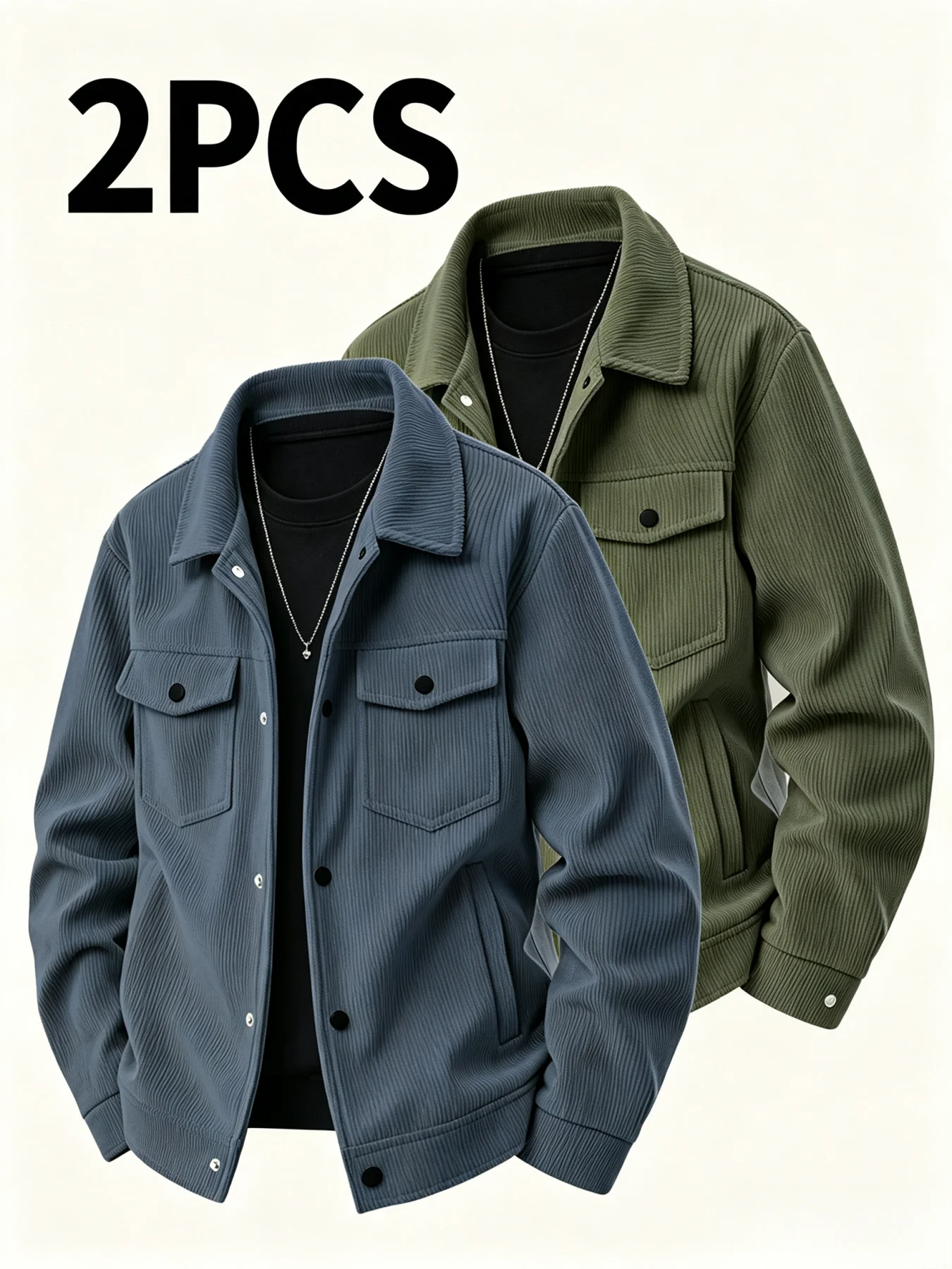 Herren-Cordjacke, 2-teiliges Set, lässige Oberbekleidung mit Umlegekragen und Knopfleiste, einfarbiges Design mit Taschen, ideal für den täglichen Gebrauch, Herrenmantel. – Detail 4