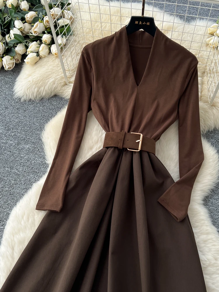 ชุดเดรสทรงเอไลน์เอวสูงผ้าโพลีเอสเตอร์สำหรับผู้หญิง สไตล์ลำลอง เหมาะสำหรับใส่ไปทำงานในช่วงฤดูร้อน