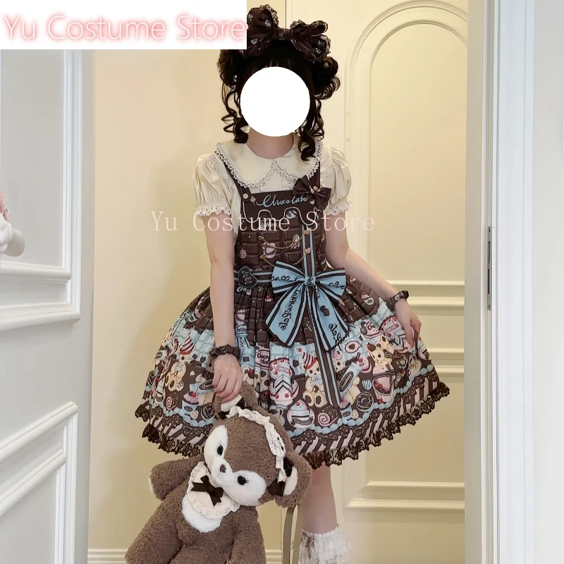 

Yu Costum Sweet Original Design Lolita Dress Spring and Summer NewCuteBear Print Kawaii Bow High WaisElegant Short Jsk Dresses