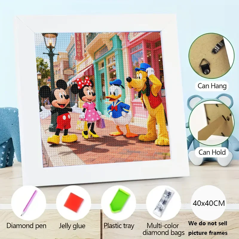 

1PC DIY 5D Full Drill Diamond Painting Kit, Cartoon Disney Mickey Minnie Donald Goofy Street Scene Characters Diamond Art, Relax