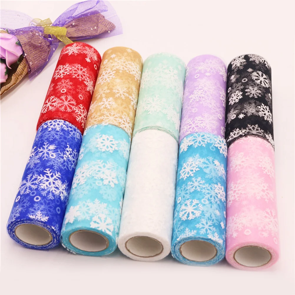 15 cm 10 Yards Weihnachten Schneeflocke Tüll Rolle Glitzernde Organza Gaze Schneeflocke Band für Weihnachten Dekoration Geschenk Verpackung Par